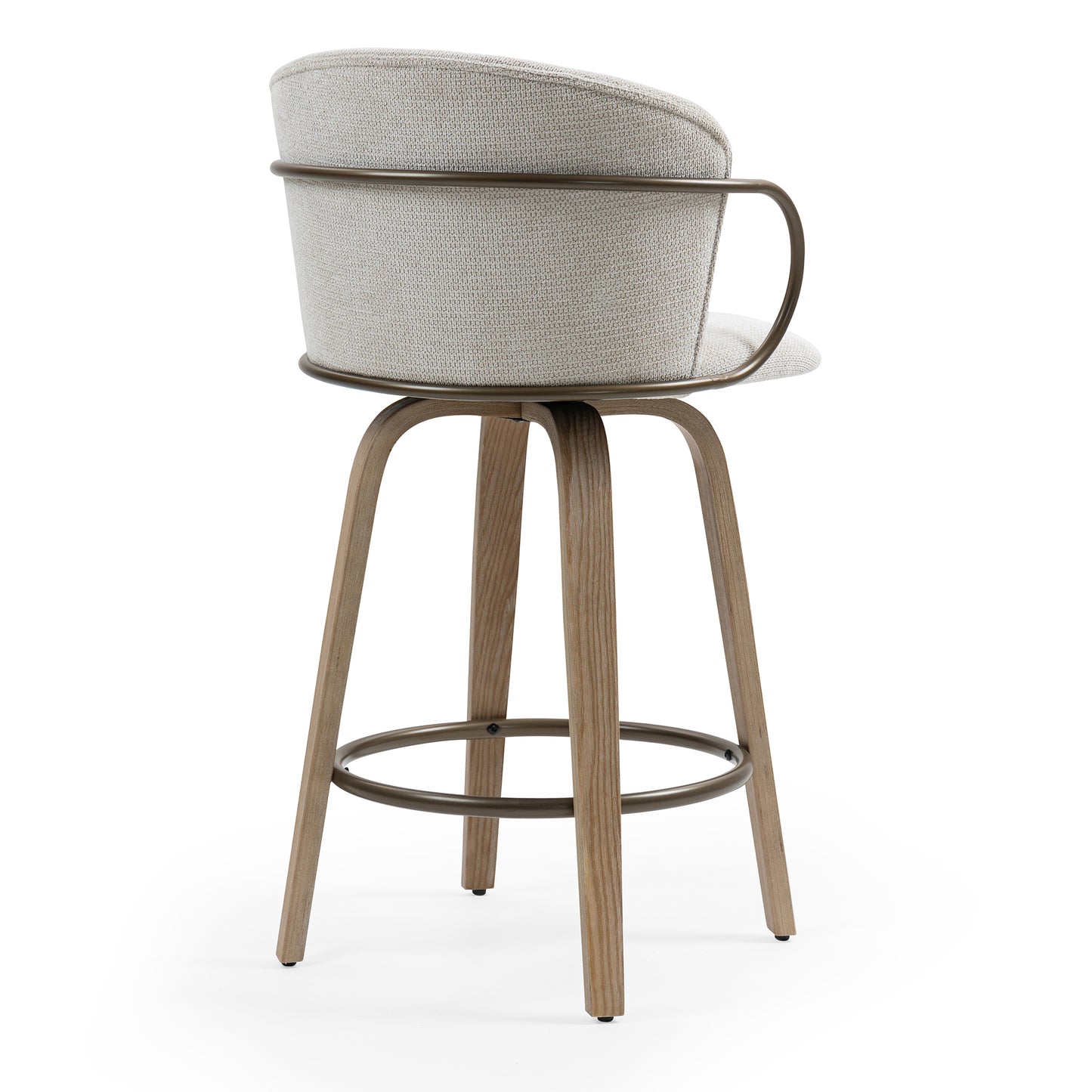 Set of 2 Bette Beige Washed Woven Fabric Swivel Counter Stool with Wood Legs and Copper Iron Arms