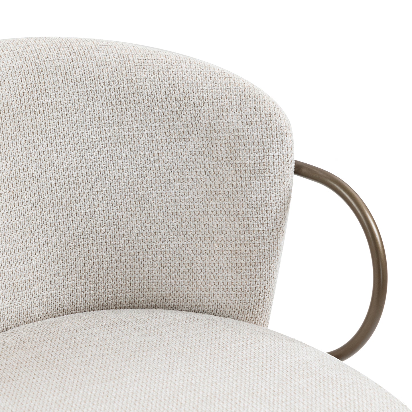 Set of 2 Bette Beige Washed Woven Fabric Swivel Counter Stool with Wood Legs and Copper Iron Arms