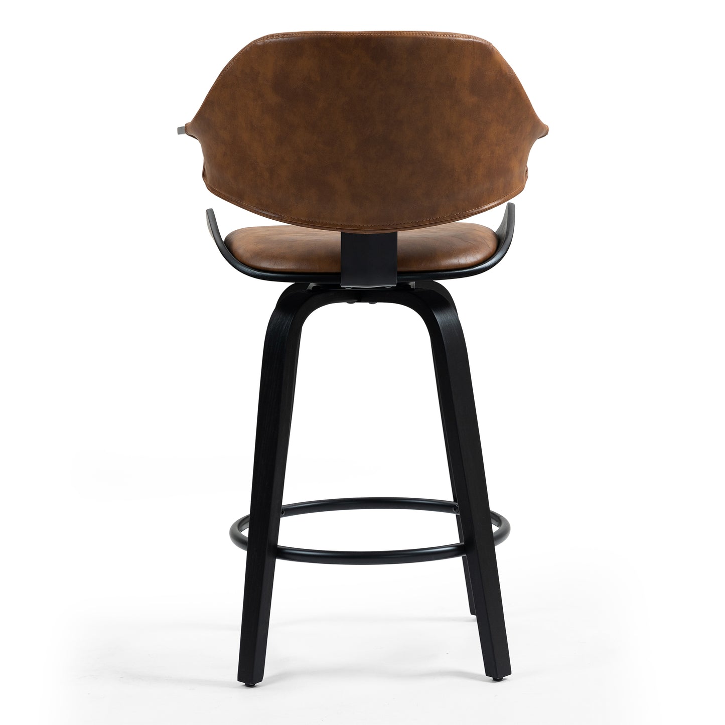 Set of 2 Bevelyn Vintage Brown Faux Leather Counter Stool with Black Wood Legs