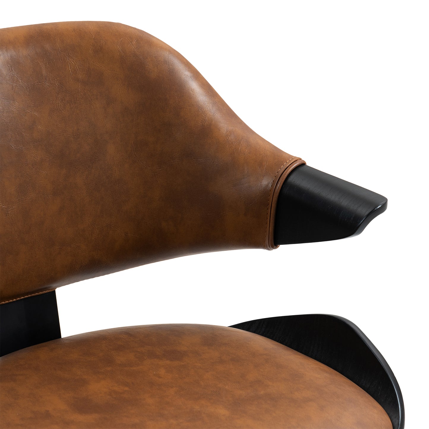 Set of 2 Bevelyn Vintage Brown Faux Leather Counter Stool with Black Wood Legs