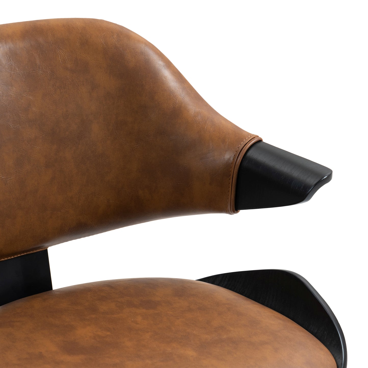 Set of 2 Bevelyn Vintage Brown Faux Leather Swivel Counter Stool with Black Wood Legs