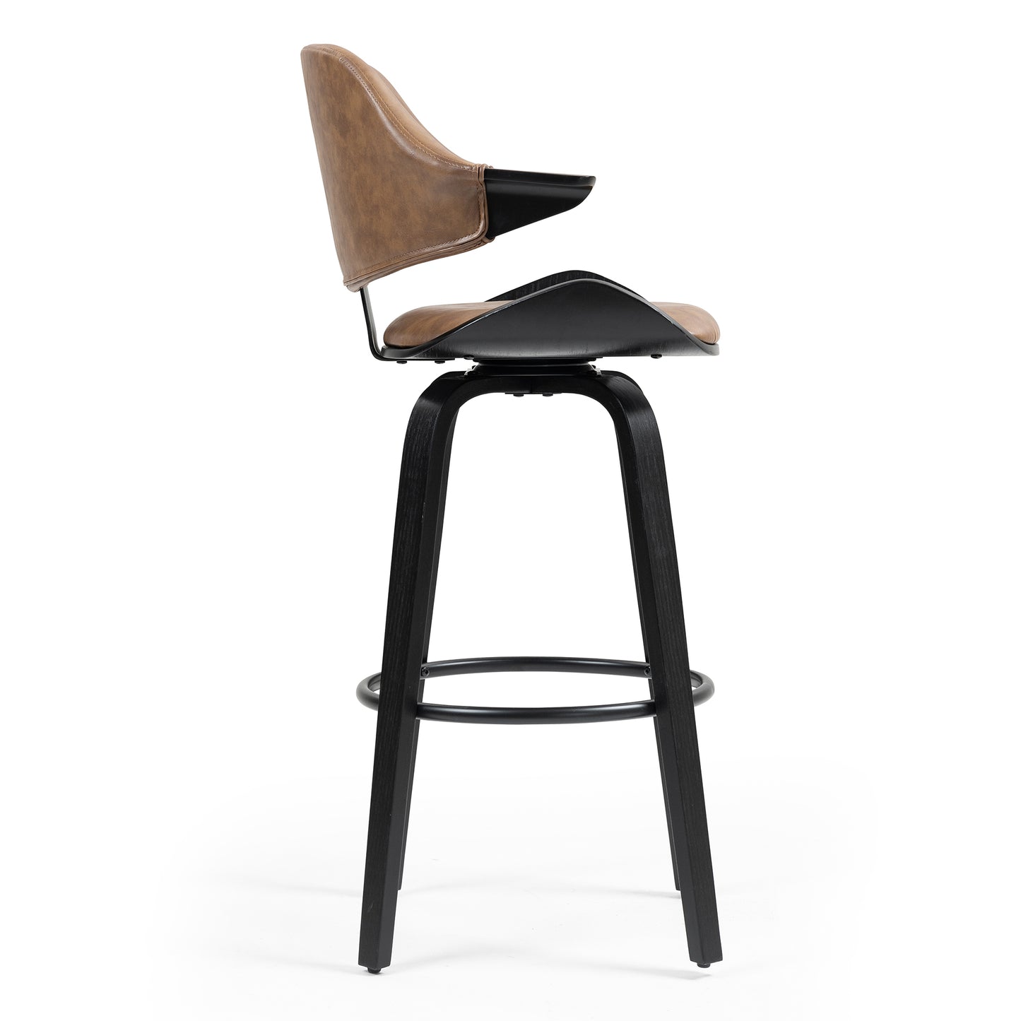 Set of 2 Bevelyn Vintage Brown Faux Leather Bar Stool with Black Wood Legs
