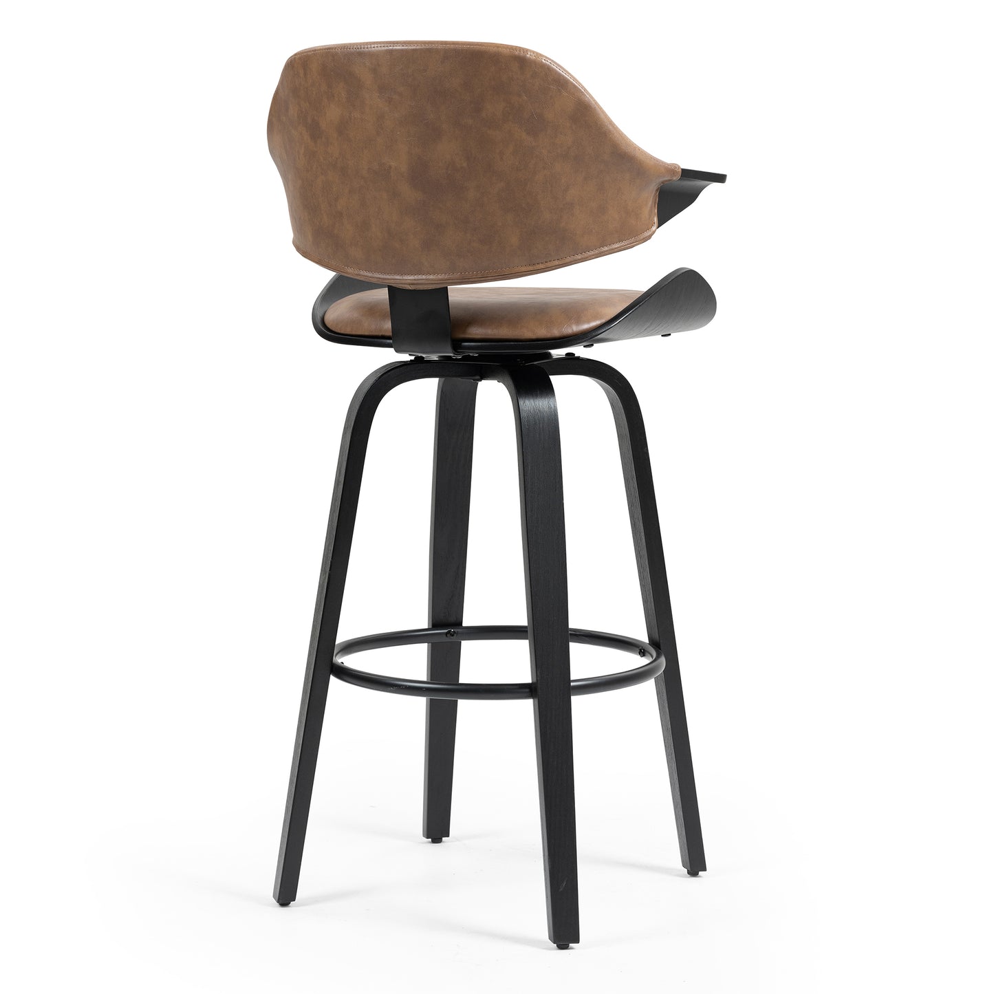 Set of 2 Bevelyn Vintage Brown Faux Leather Bar Stool with Black Wood Legs