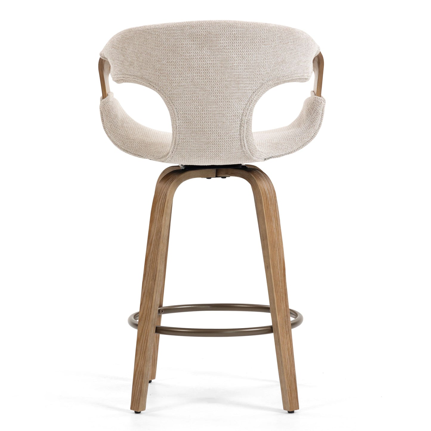 Baylor Beige Fabric Counter Stool with Washed Wooden Legs