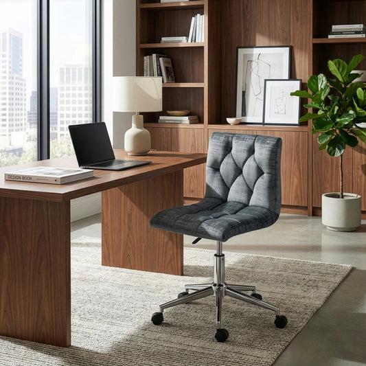 Amali Grey Velvet Upholstered Adjustable Height Swivel Office Chair with Wheel Base