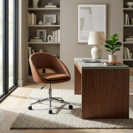 Aura Light Brown Faux Leather Adjustable Height Swivel Office Chair with Wheel Base
