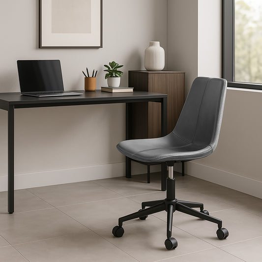 Amery Grey Faux Leather Adjustable Height Swivel Office Chair with Wheel Base