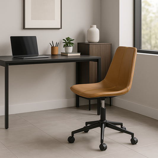 Amery Light Brown Faux Leather Adjustable Height Swivel Office Chair with Wheel Base