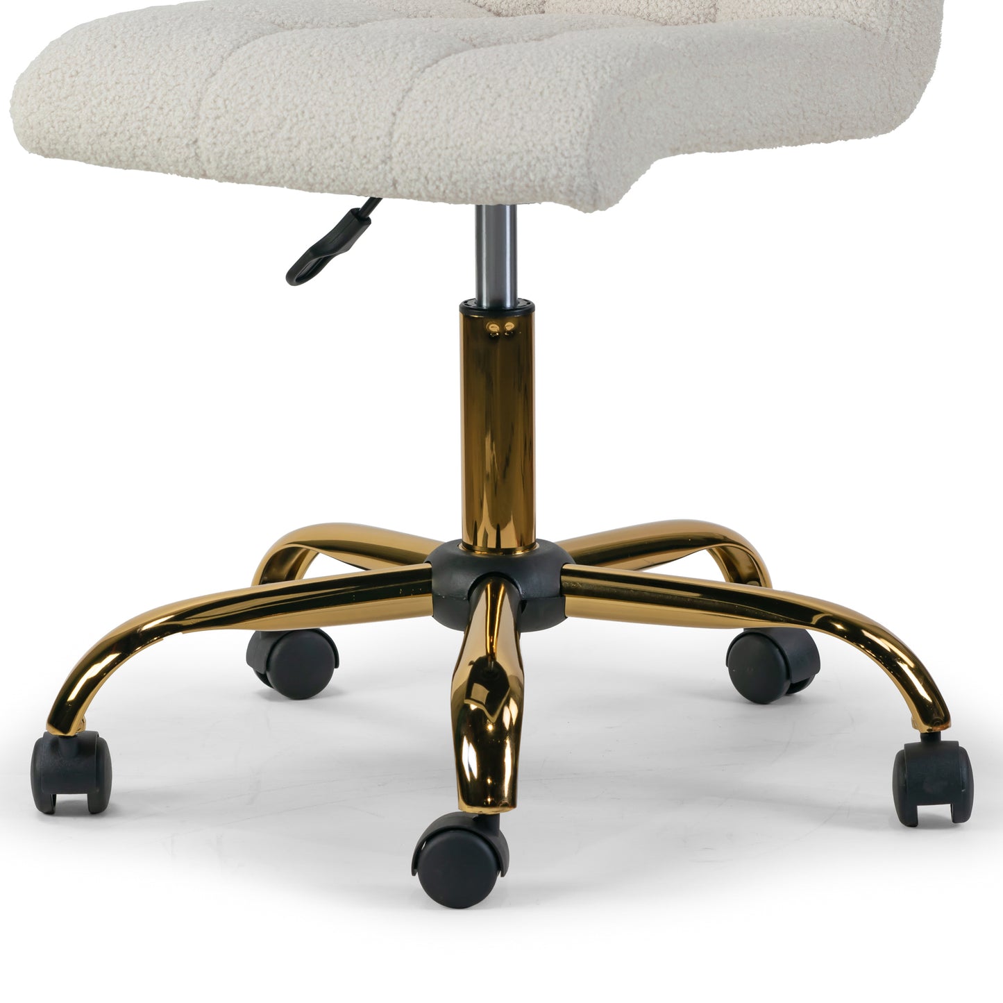 Aman Cream Boucle Upholstered Adjustable Height Swivel Office Chair with Golden Frame Wheel Base