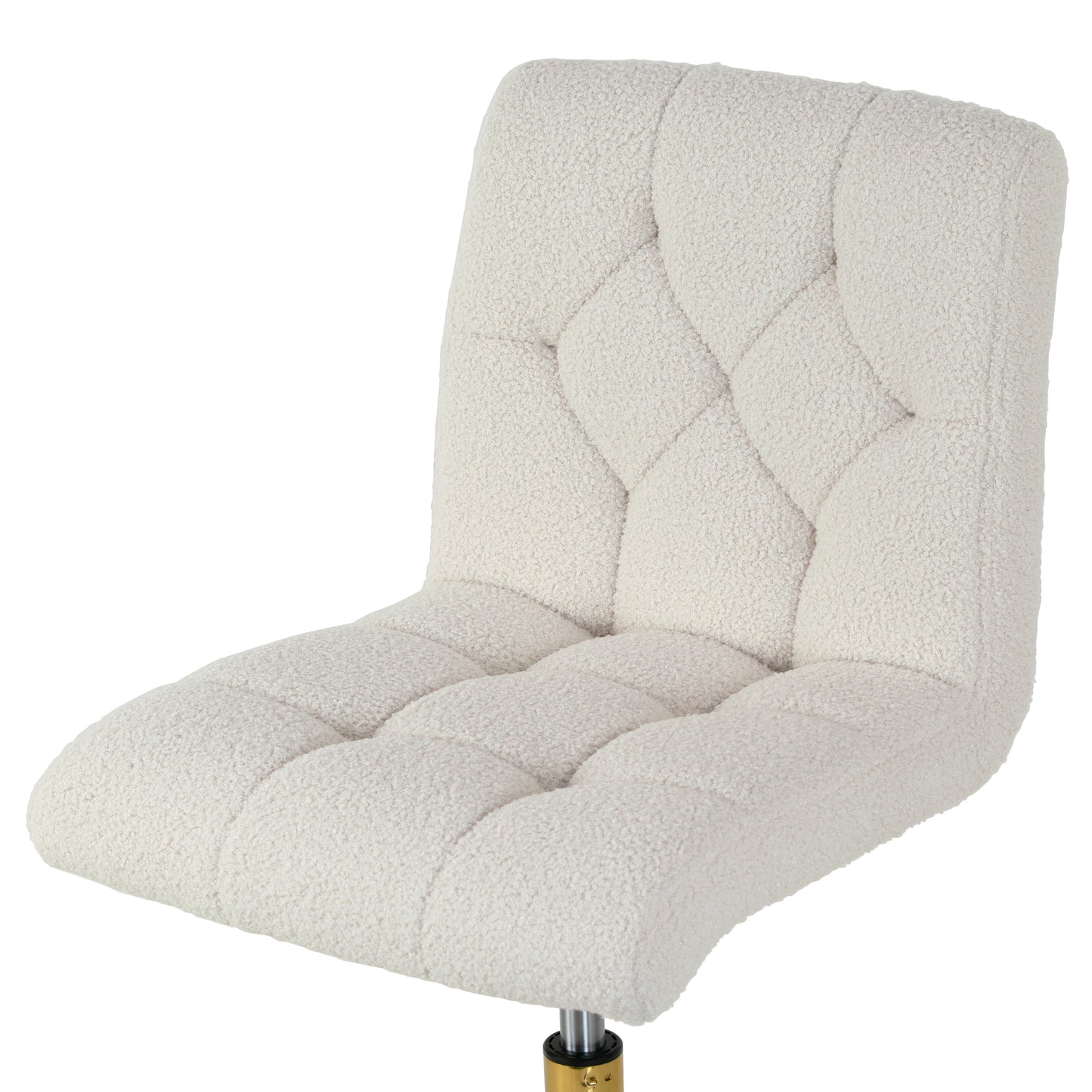 Aman Cream Boucle Upholstered Adjustable Height Swivel Office Chair with Golden Frame Wheel Base