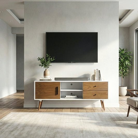 Alta Scandinavian Style Walnut and White Finish TV Stand
