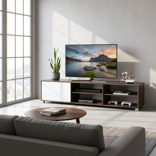 Anne TV Stand Walnut Finish with Contrasting White Door