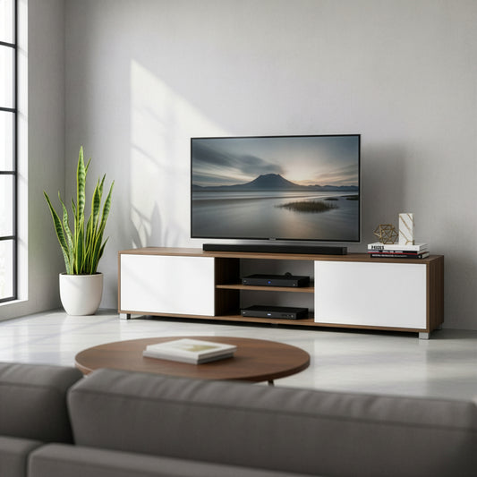 Annie TV Stand Walnut Finish with Contrasting White Door