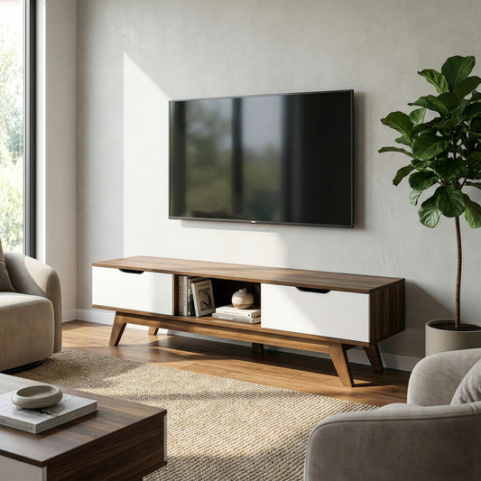 Anoki TV Stand Walnut Finish with Contrasting White Door
