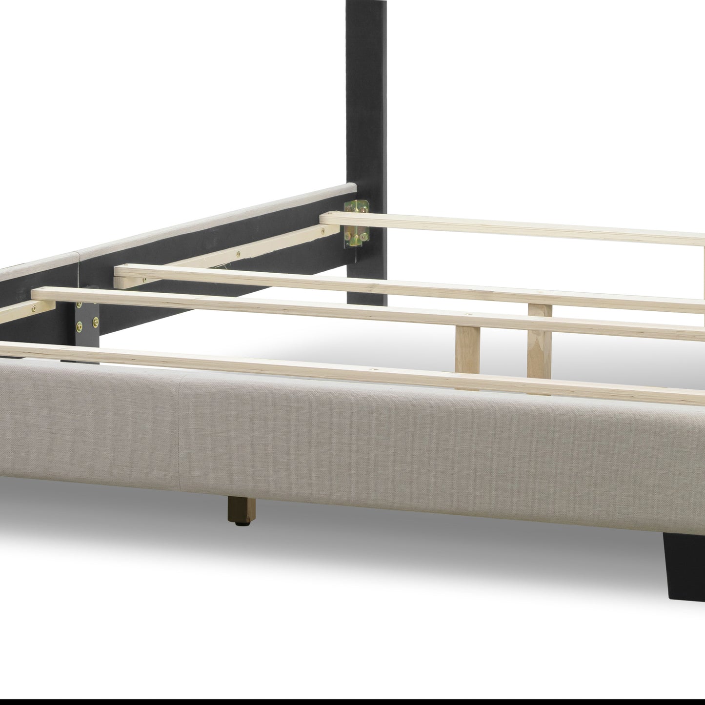 Arin Beige Fabric Queen Bed with Button Tufting and Black Nail Head Trim