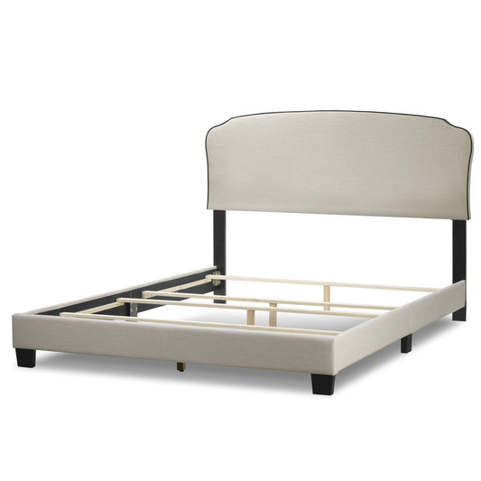 Aric Beige Fabric Queen Bed with Contrasting Piping Accent