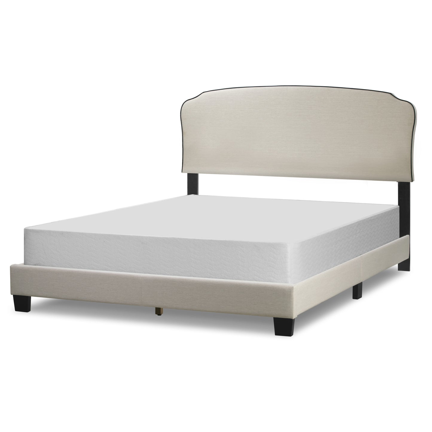 Aric Beige Fabric Queen Bed with Contrasting Piping Accent