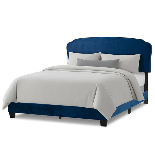 Aric Navy Blue Velvet Queen Bed with Contrasting Piping Accent