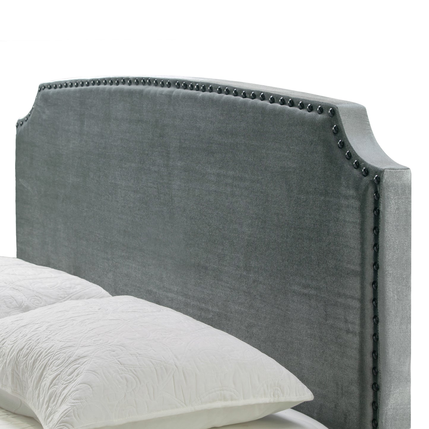 Arezo Silver Gray Velvet Queen Bed with Black Nail Head Trim