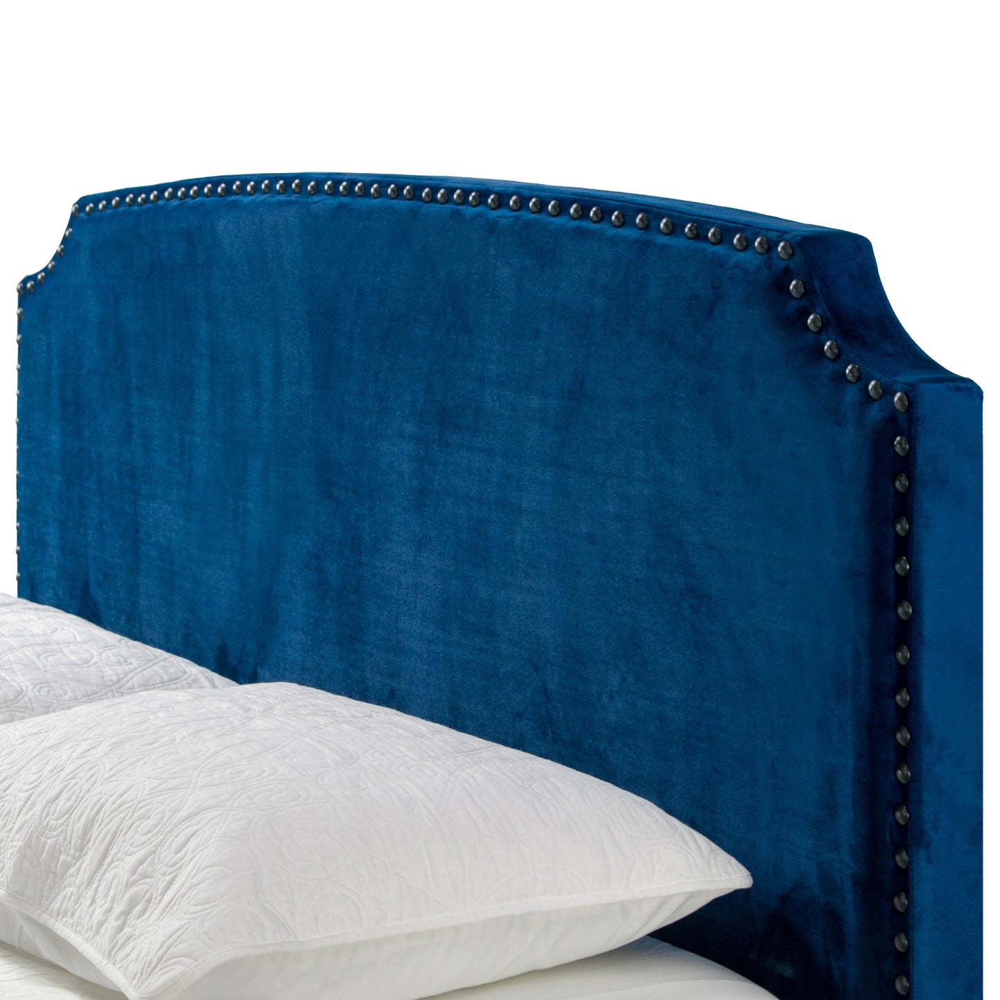 Arezo Navy Blue Velvet Queen Bed with Black Nail Head Trim