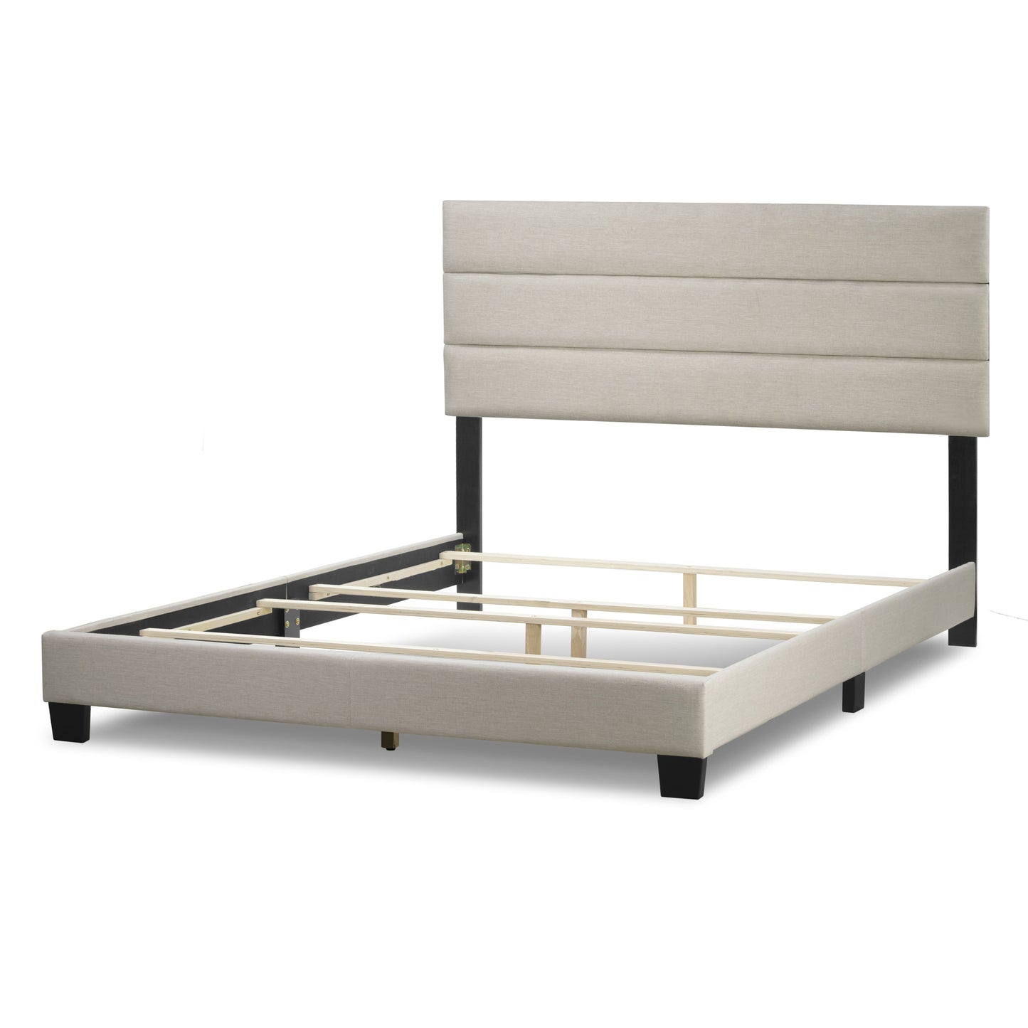 Aris Beige Fabric Queen Bed with Line Stitching Tufting