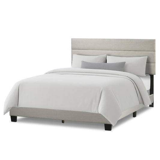 Aris Beige Fabric Queen Bed with Line Stitching Tufting