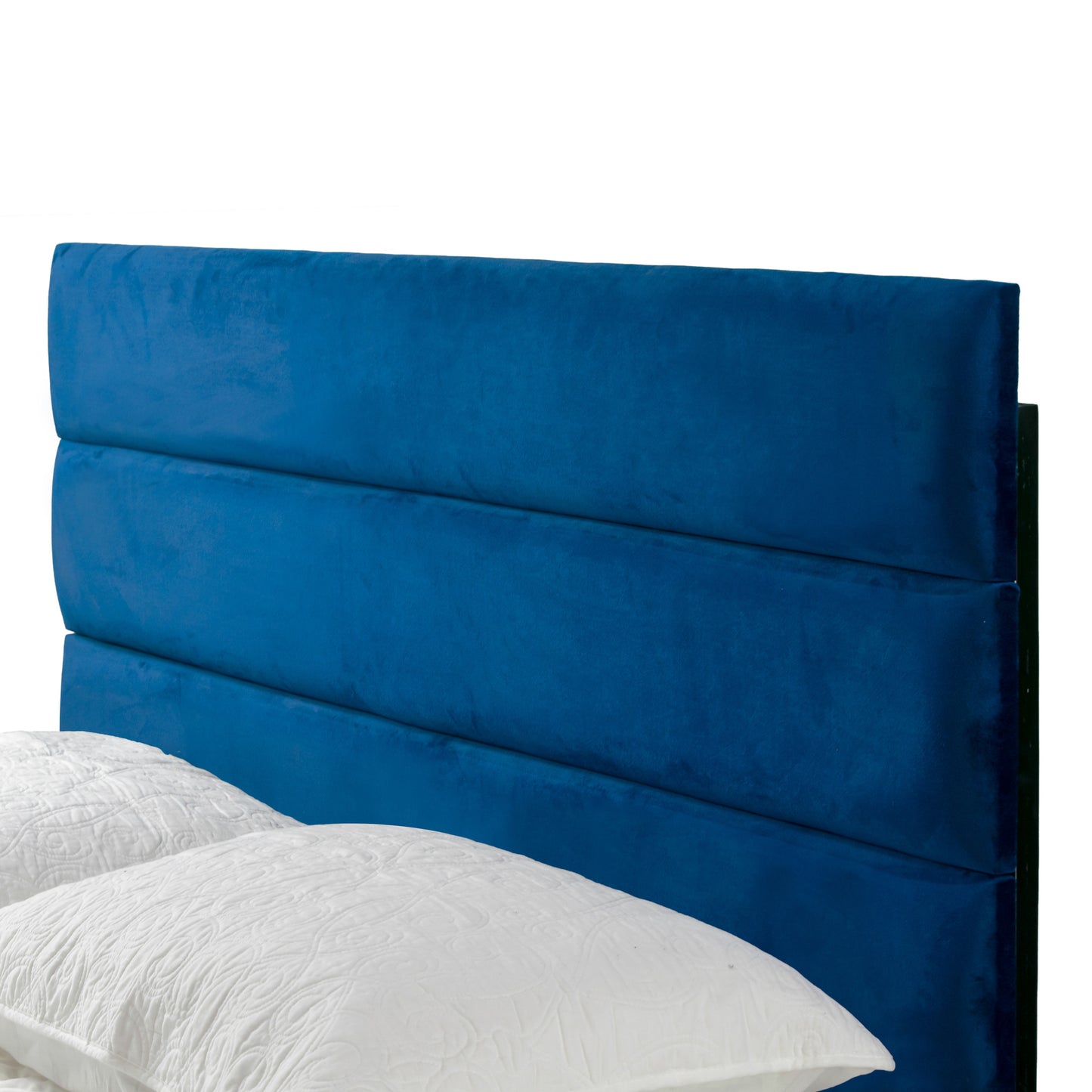 Aris Navy Blue Velvet Queen Bed with Line Stitching Tufting