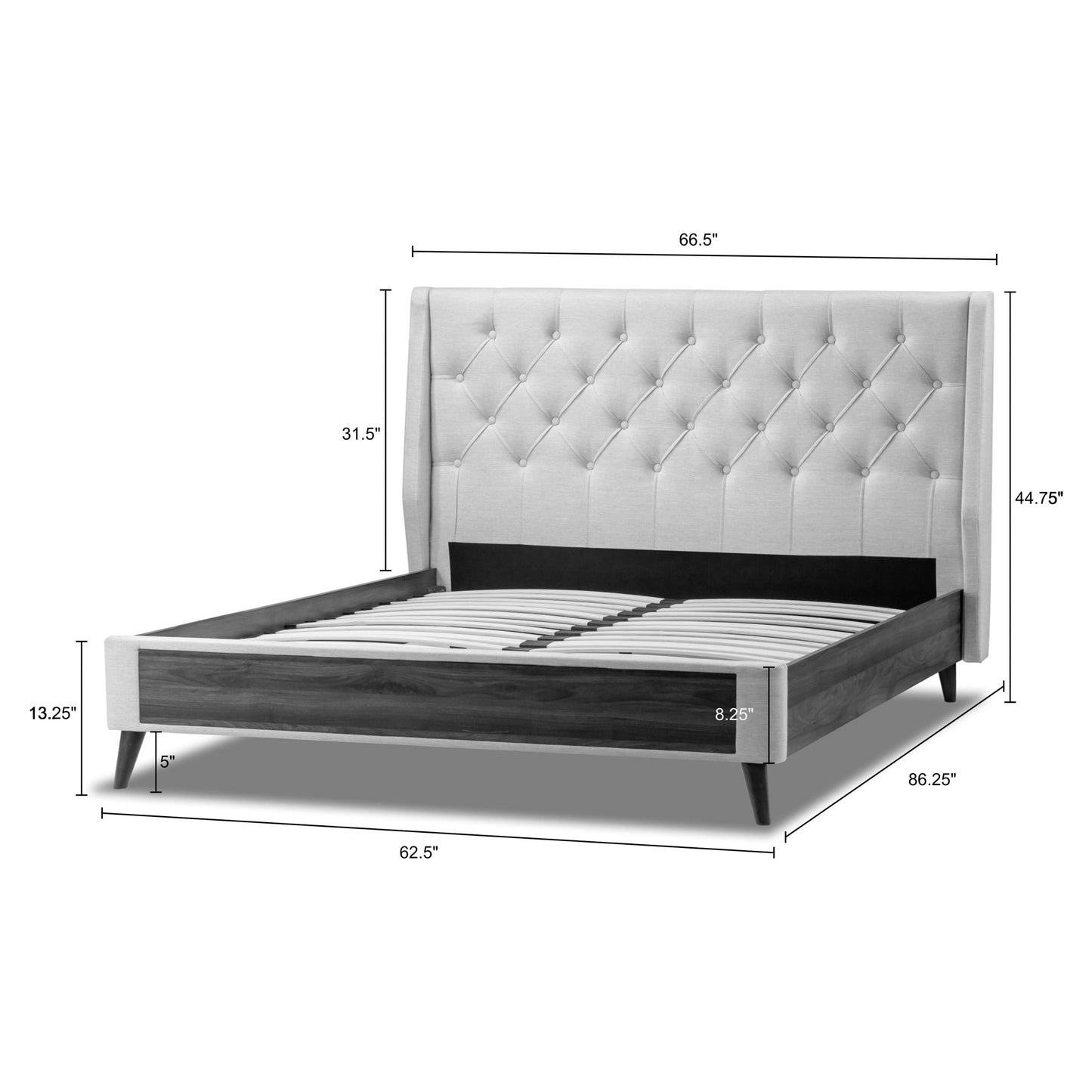 Arlo Beige Fabric Queen Bed with Wings and Button Tufting
