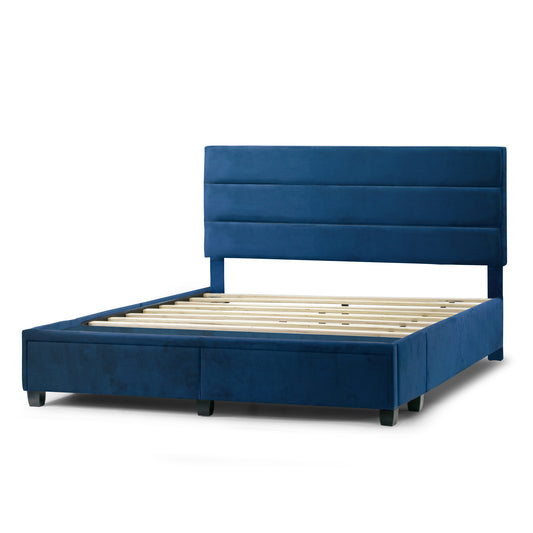 Arnia Navy Blue Queen Bed Captain’s Bed with Two Storage Drawers