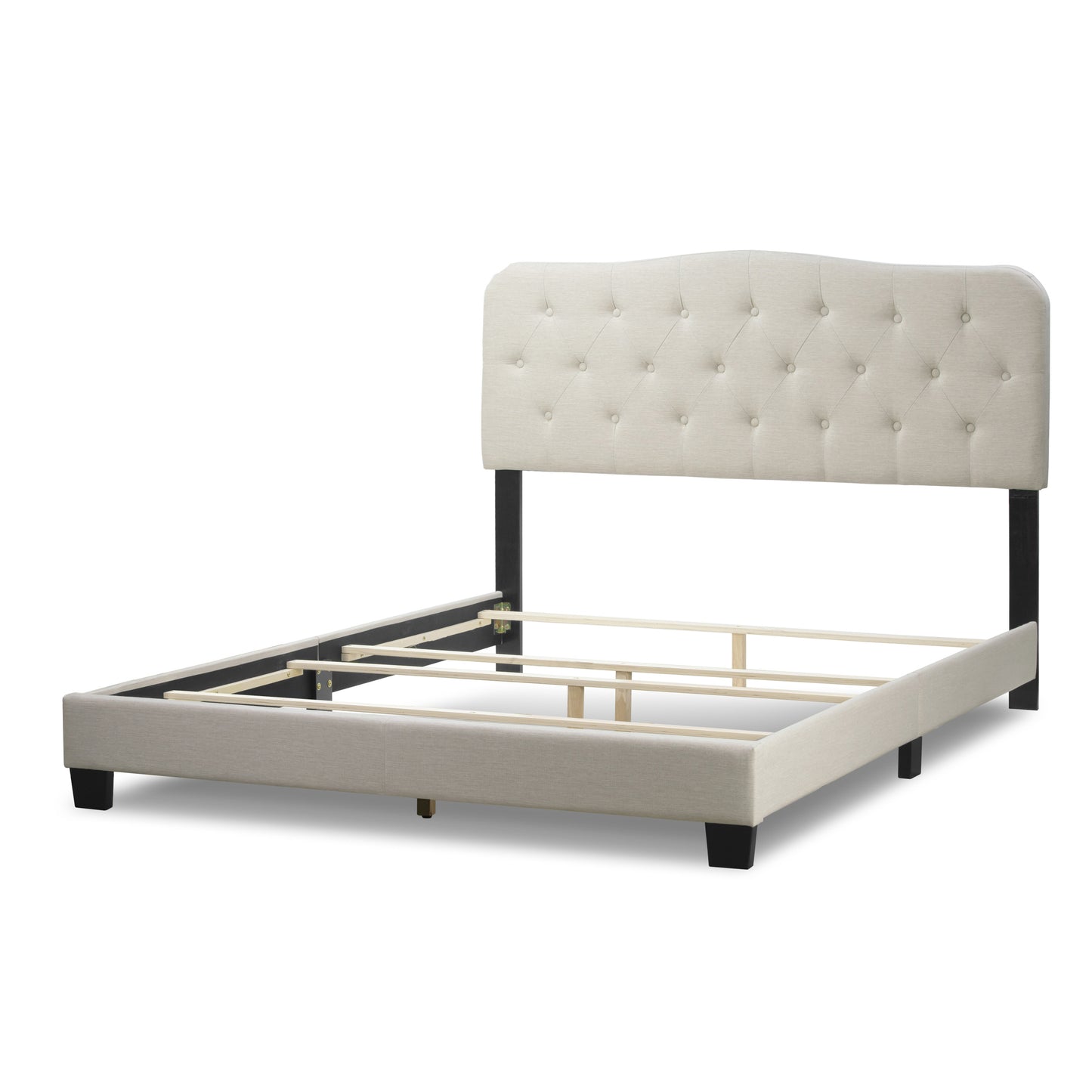 Artan Beige Fabric Queen Bed with Button Tufting