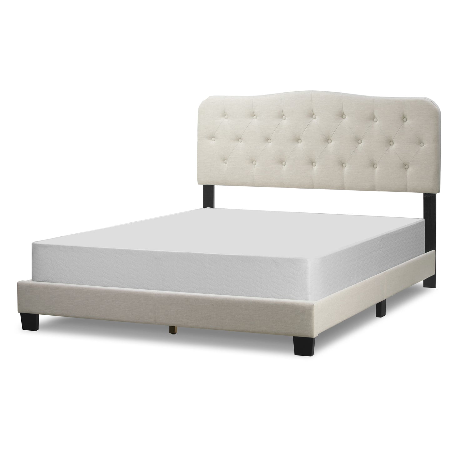 Artan Beige Fabric Queen Bed with Button Tufting