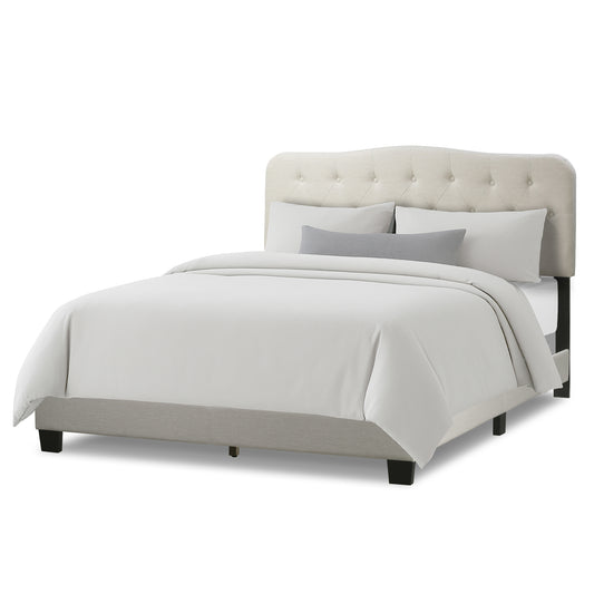 Artan Beige Fabric Queen Bed with Button Tufting