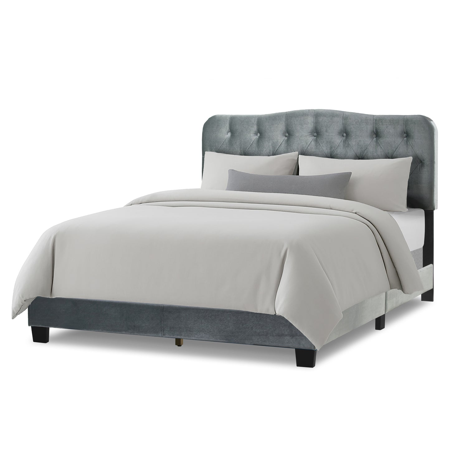 Artan Silver Gray Velvet Queen Bed with Button Tufting