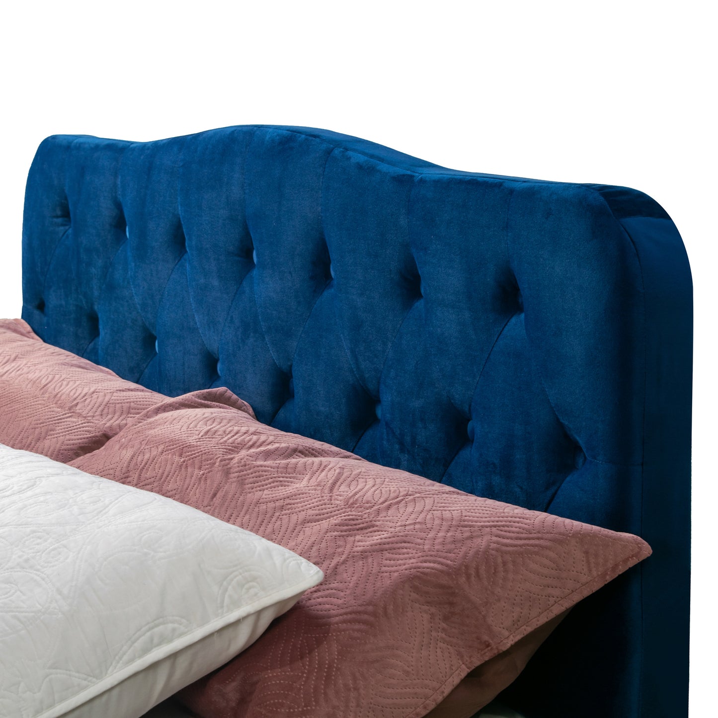 Artan Navy Blue Velvet Queen Bed with Button Tufting