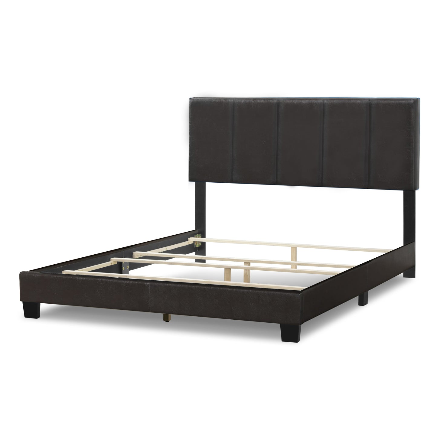 Arty Black Brown Faux Leather Queen Bed with Line Stitch Tufting