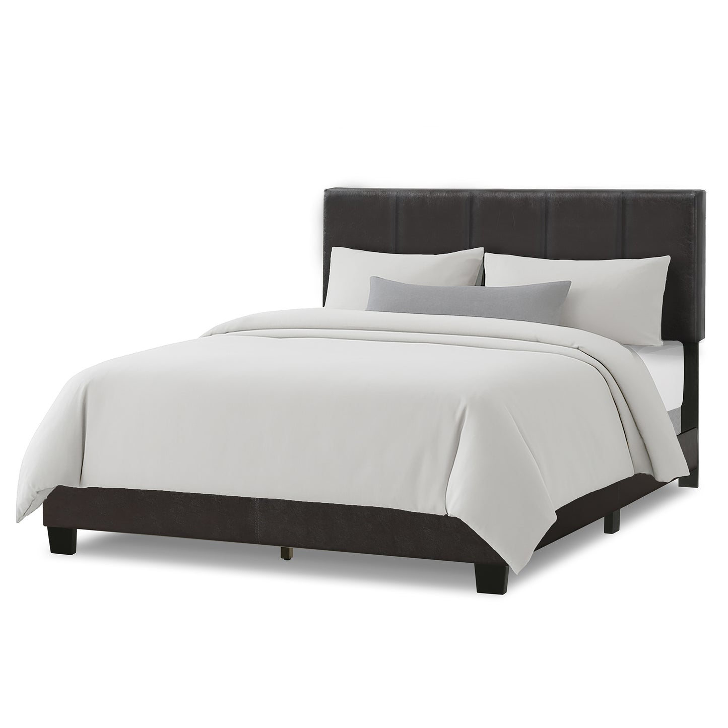 Arty Black Brown Faux Leather Queen Bed with Line Stitch Tufting