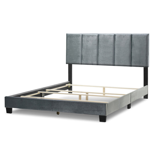 Arty Silver Gray Velvet Queen Bed with Line Stitch Tufting