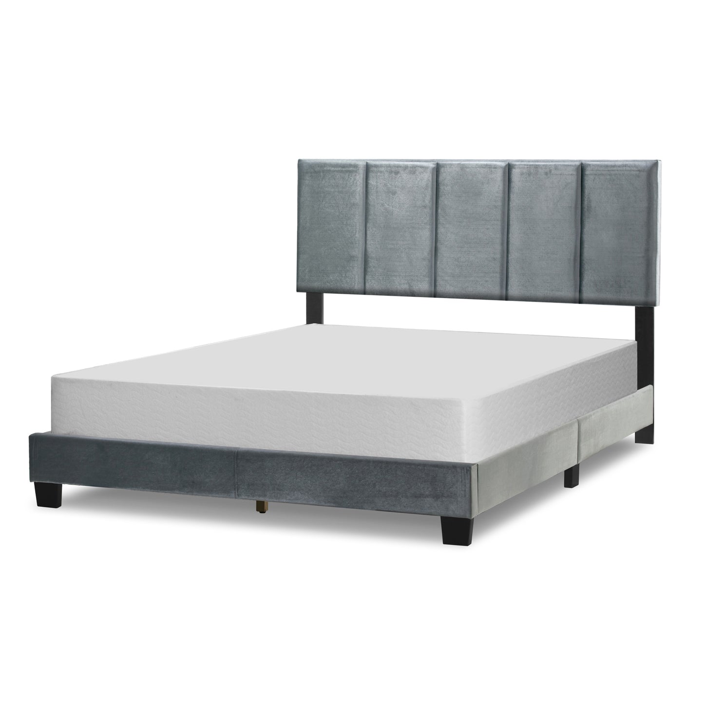 Arty Silver Gray Velvet Queen Bed with Line Stitch Tufting