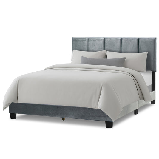Arty Silver Gray Velvet Queen Bed with Line Stitch Tufting