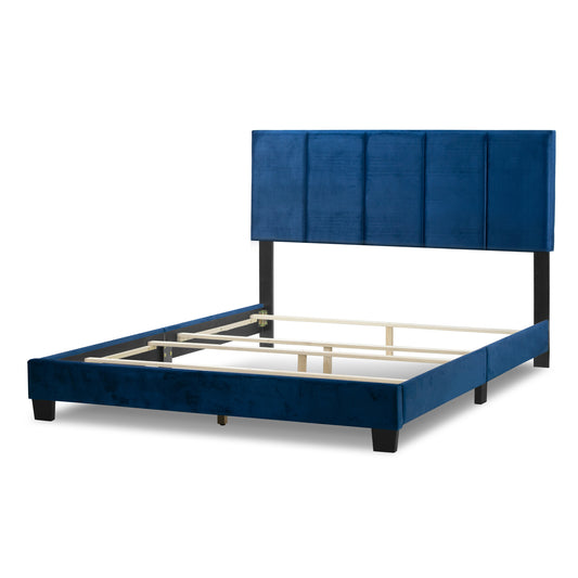 Arty Navy Blue Queen Bed with Line Stitch Tufting