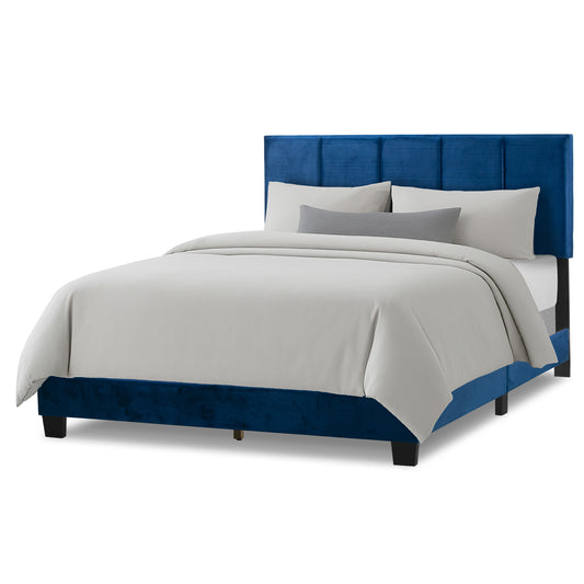 Arty Navy Blue Queen Bed with Line Stitch Tufting