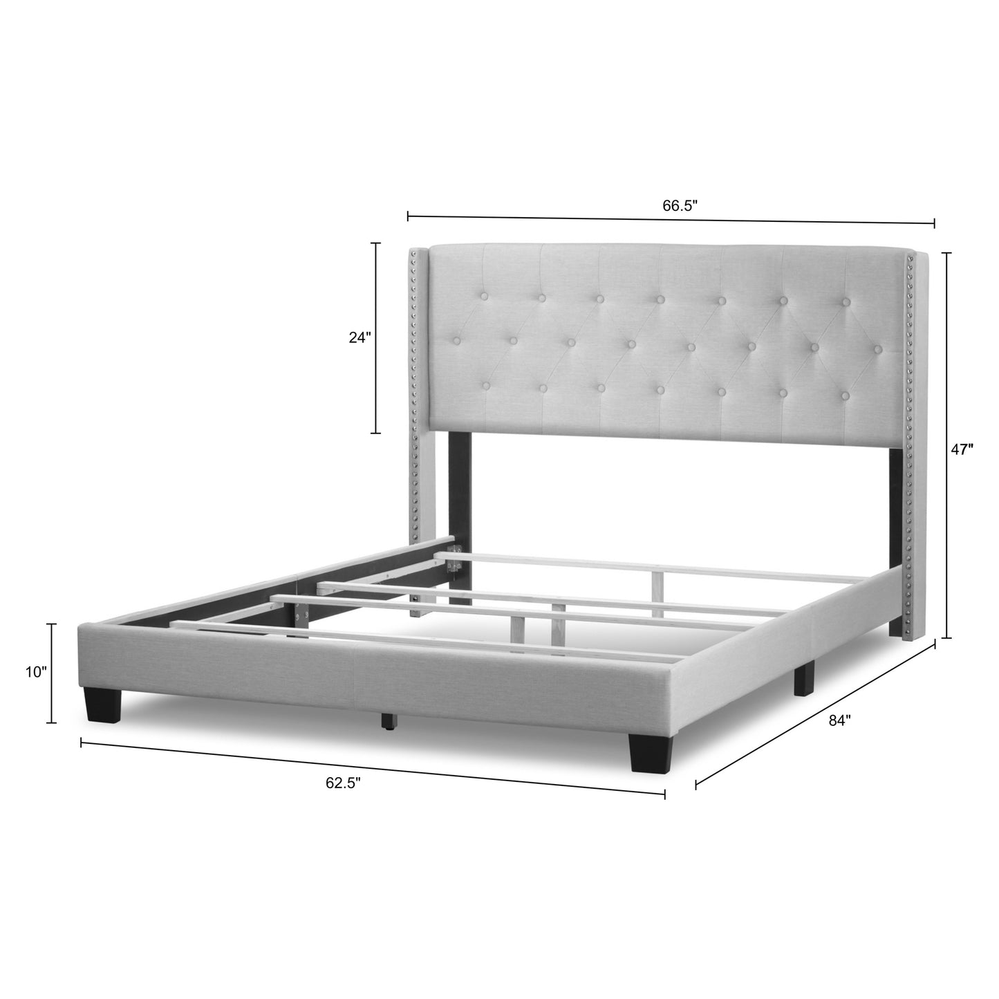 Asali Silver Gray Velvet Queen Bed with Button Tufting and Nail Headed Wings