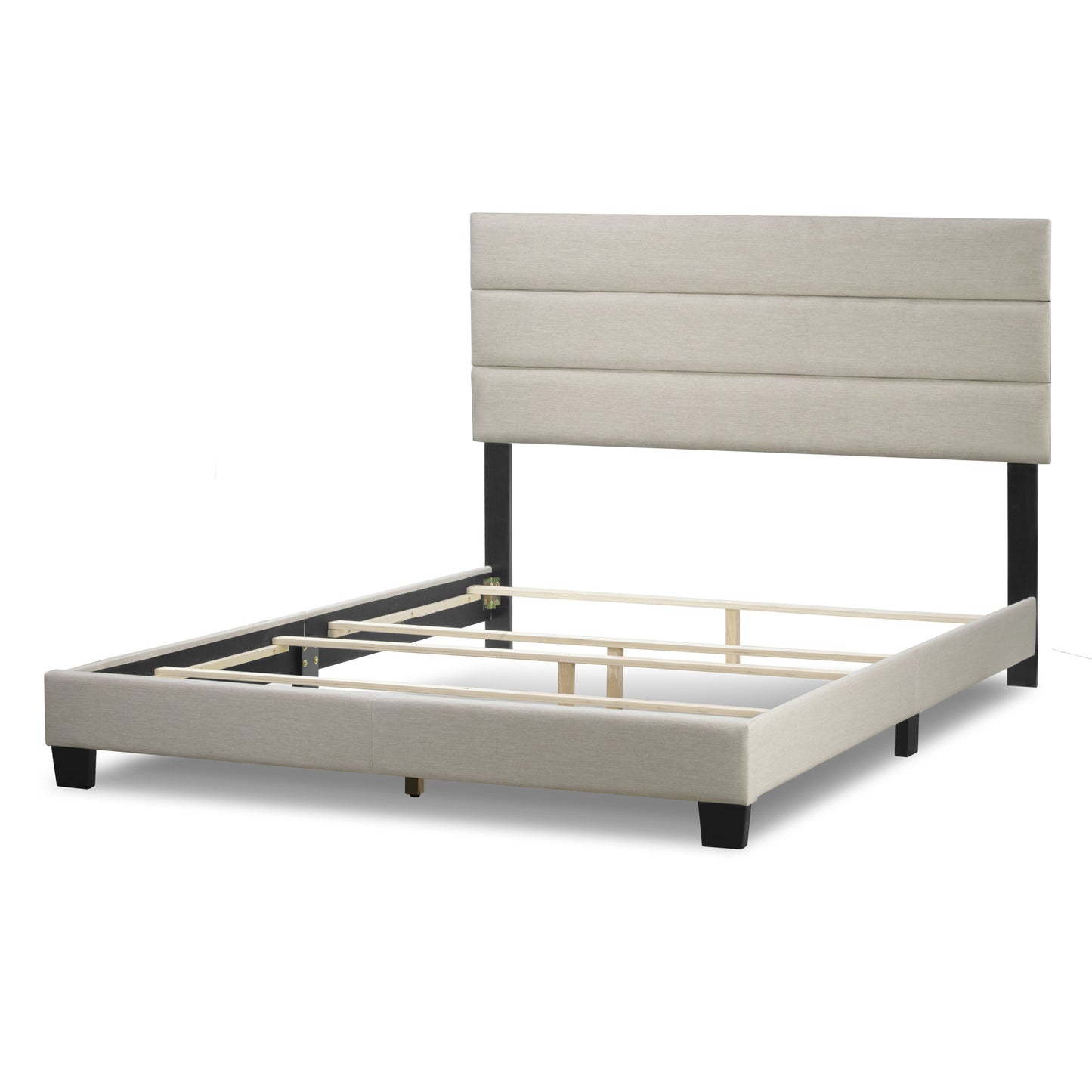 Aris Beige Fabric Twin Bed with Line Stitching Tufting