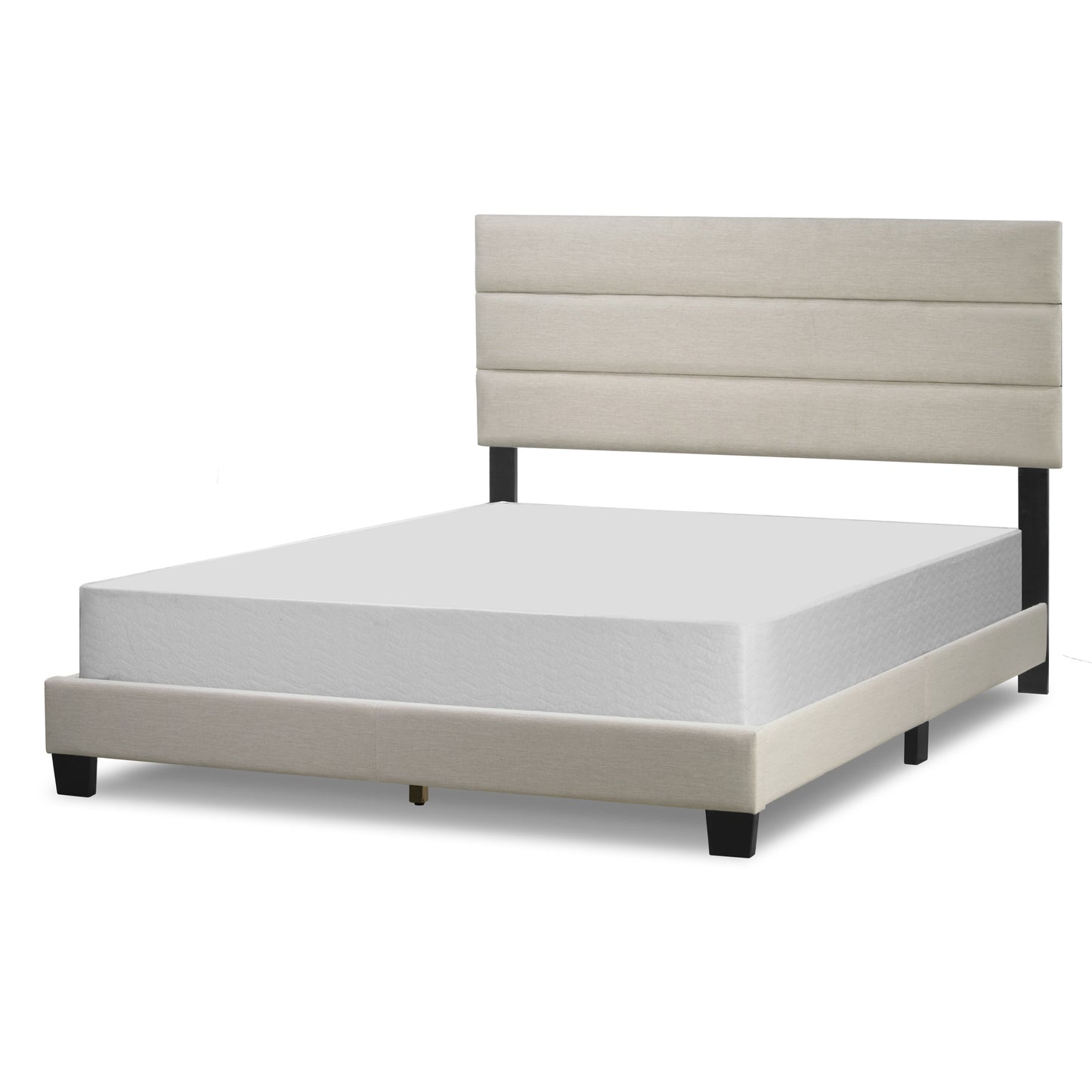 Aris Beige Fabric Twin Bed with Line Stitching Tufting
