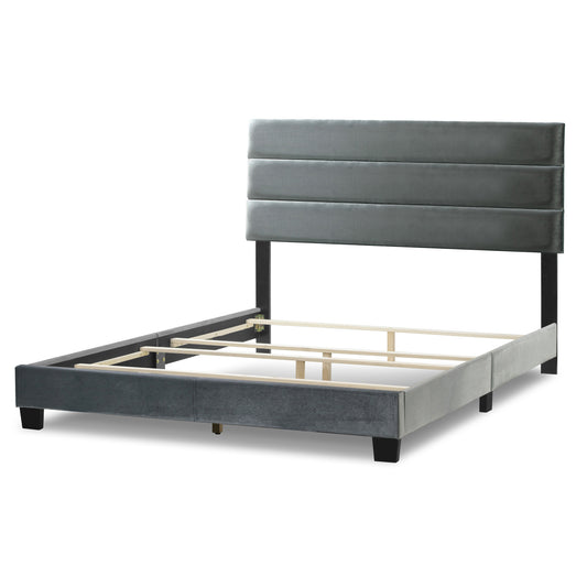 Aris Silver Gray Velvet Twin Bed with Line Stitching Tufting