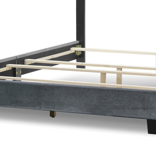 Artan Silver Gray Velvet Twin Bed with Button Tufting