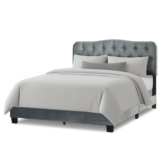 Artan Silver Gray Velvet King Bed with Button Tufting