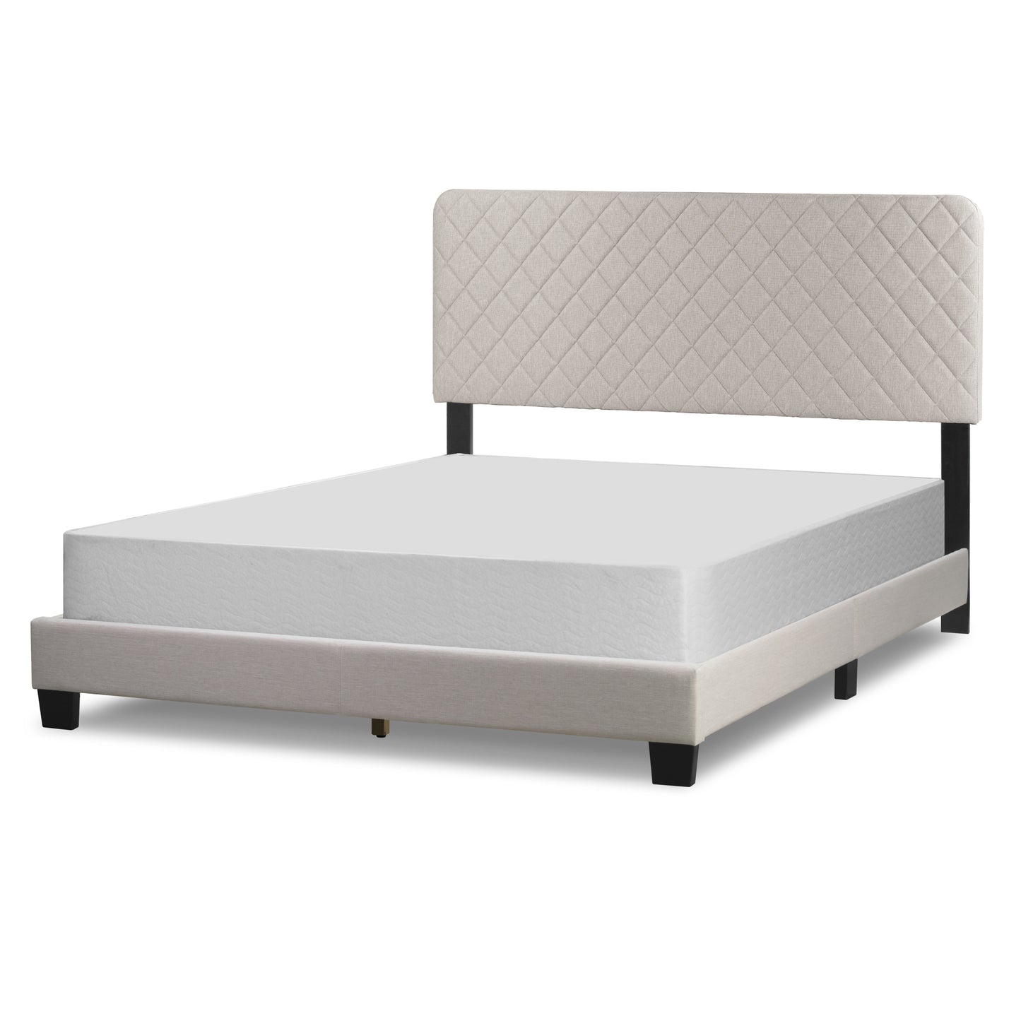 Aurum Beige Fabric Queen Bed with Decorative Stitching