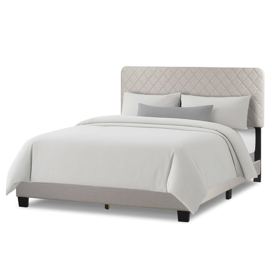Aurum Beige Fabric Queen Bed with Decorative Stitching