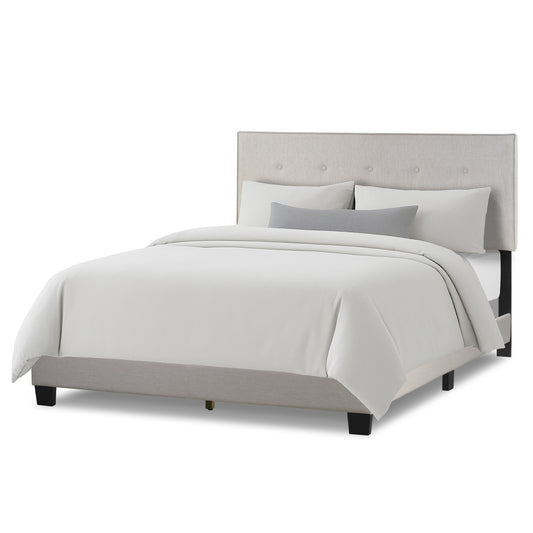 Auryon Beige Fabric Queen Bed with Button Tufting